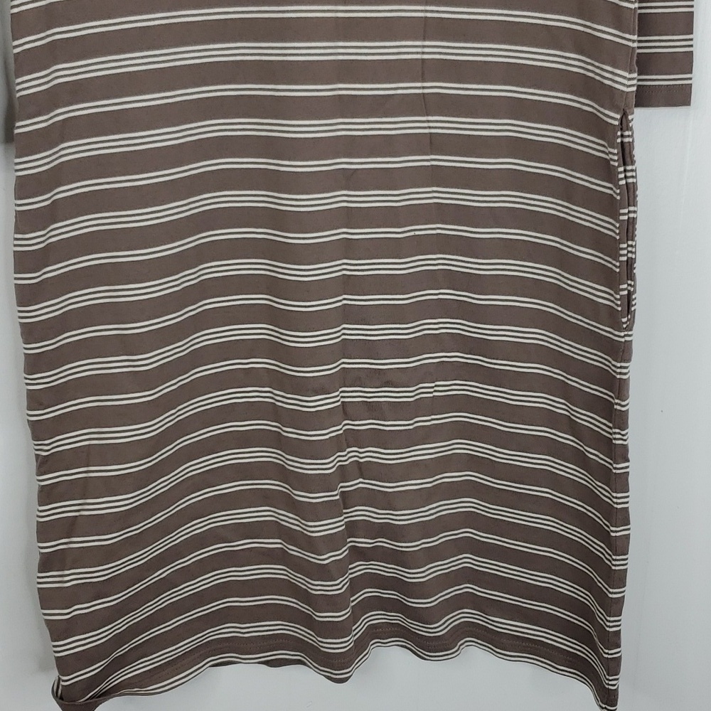 Garnet Hill Dress Striped 3/4 Sleeve Shift Pockets Scoop Neck Brown Womens 02 - Picture 10 of 11